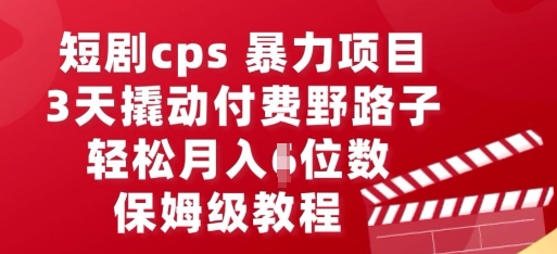 短剧cps暴力项目，3天撬动付费野路子，有人偷偷月入五位数，保姆级教程-苏仟云分享