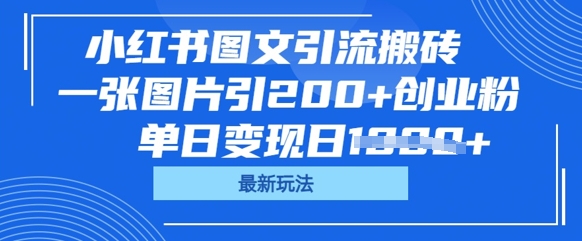 小红书图文引流搬砖，一张图片引200+创业粉，单日变现日数张-苏仟云分享