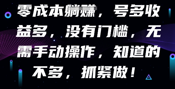 零成本全自动，号多收益多，没有门槛，无需手动-苏仟云分享