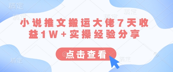 小说推文搬运大佬7天收益1W+实操经验分享-苏仟云分享