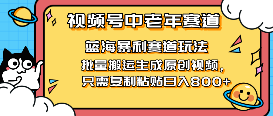 （14314期）2025视频号中老年短视频蓝海暴利风口！复制粘贴搬运视频单日赚800+，无…-苏仟云分享