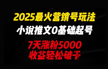2025最火营销号玩法：小说推文0基础起号，7天涨粉5000，收益轻松破k-苏仟云分享